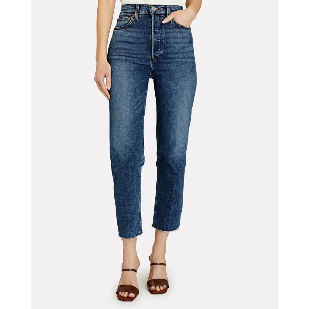 RE/DONE 70s High-Rise Stove Pipe Jeans Broken In‎ Dark Sz 30